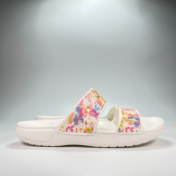 Crocs Classic Slides White Pink Tie Dye Two Strap Sandals Shoes Men’s Size 12 - Picture 1 of 10